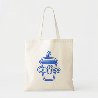 Bolsa Tote Café Letreiro Contorno Azul Xícara de Café