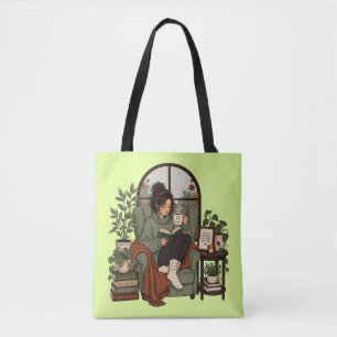 Bolsa Tote Café Menina Aconchegante Livros Dias Chuvosos Desi