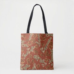 Bolsa Tote Café: padrão de colheita de tipografia.