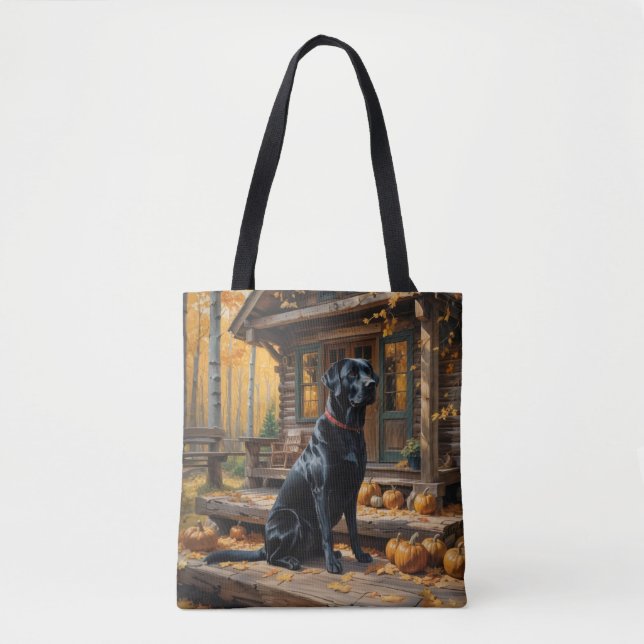 Bolsa Tote Café preto Labrador Retriever Log Cabine (Frente)