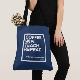 Bolsa Tote Café. Wifi. Ensinar. Repetir. Azul-marinho