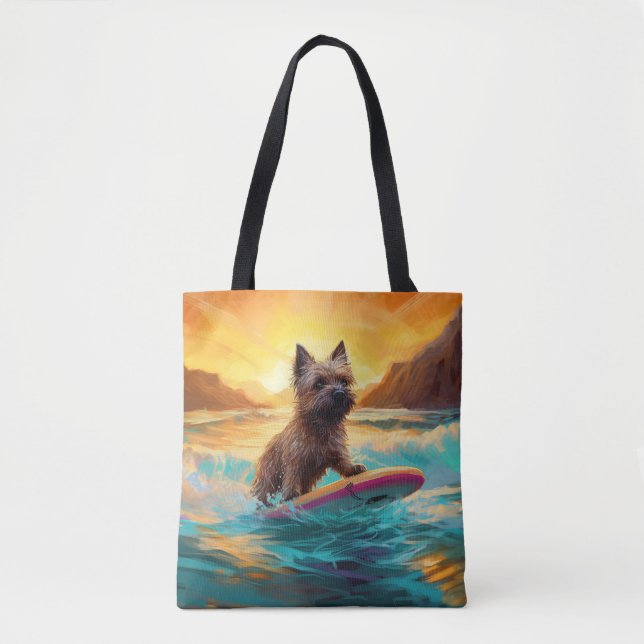 Bolsa Tote Cairn Terrier Beach Surfing Painting (Frente)
