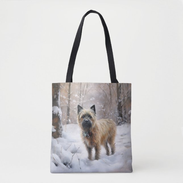 Bolsa Tote Cairn Terrier Deixe-o nevar no Natal (Frente)