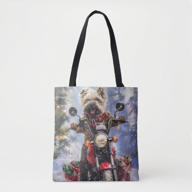 Bolsa Tote Cairn Terrier Dog Dirigindo motocicleta Natal (Frente)
