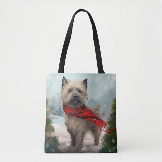 Bolsa Tote Cairn Terrier Dog no Natal da Neve (Frente)