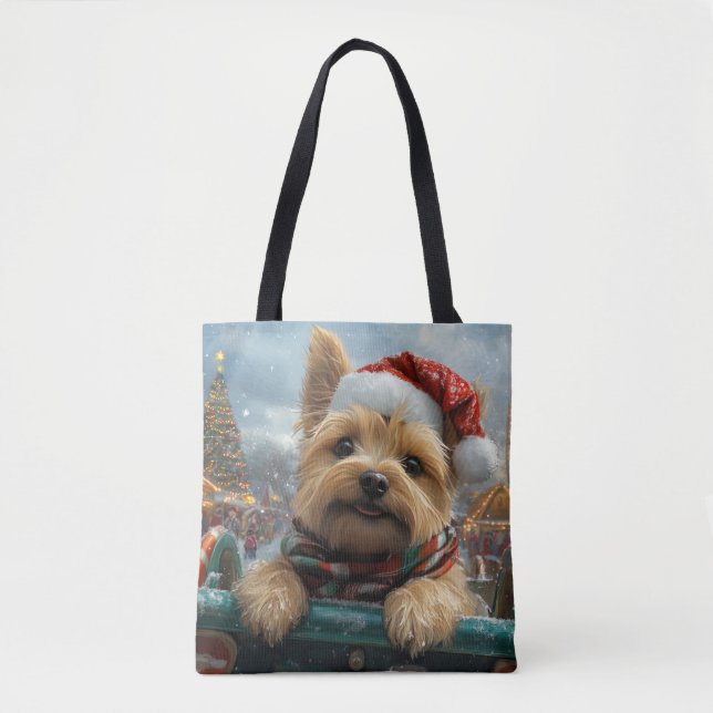Bolsa Tote Cairn Terrier Dog Roller Porta copos Natal (Frente)