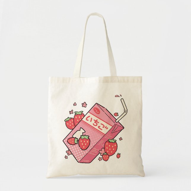 Bolsa Tote Caixa japonesa do suco da morango de Kawaii (Frente)