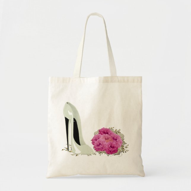 Bolsa Tote Calçado de Wedding Stiletto e Buquê de Rosas (Frente)