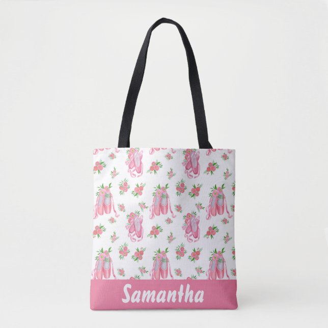 Bolsa Tote Calçados Balé Ballerina personalizados cor-de-rosa (Frente)