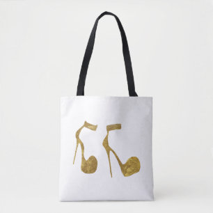Bolsa Tote Calçados de alto nível com brilho do ouro