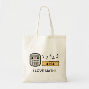 Bolsa Tote Calculadora e Régua Fofas Eu Amo Matemática