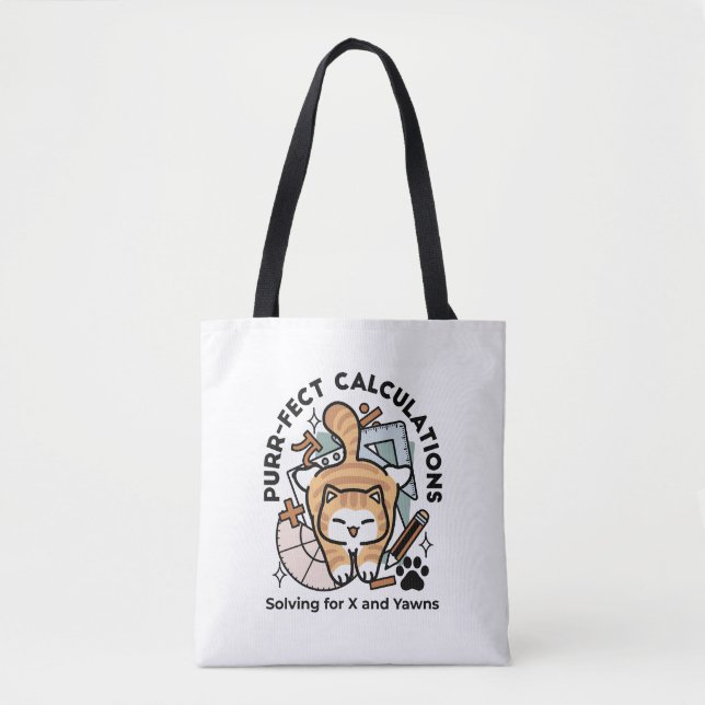 Bolsa Tote Cálculos Perfeitos – Design de Gato de Matemática  (Frente)