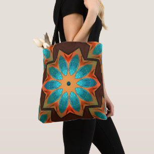 Bolsa Tote Caleidoscópio circular numa mistura de madeira e c