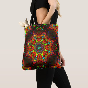 Bolsa Tote Caleidoscópio estrelado de oito pontas, amarelo-ve
