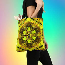 Bolsa Tote Caleidoscópio Psicodélico Flor Amarelo e Verde