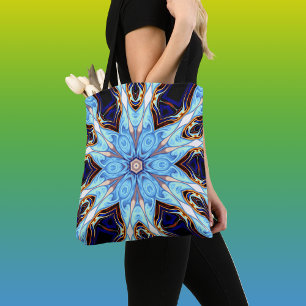 Bolsa Tote Caleidoscópio Psicodélico Flor Azul e Laranja
