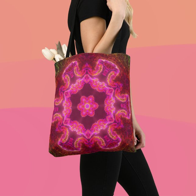 Bolsa Tote Caleidoscópio Psicodélico Flor Rosa Vermelho e Ver (Criador carregado)