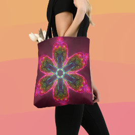 Bolsa Tote Caleidoscópio Psicodélico Flor Verde e Rosa