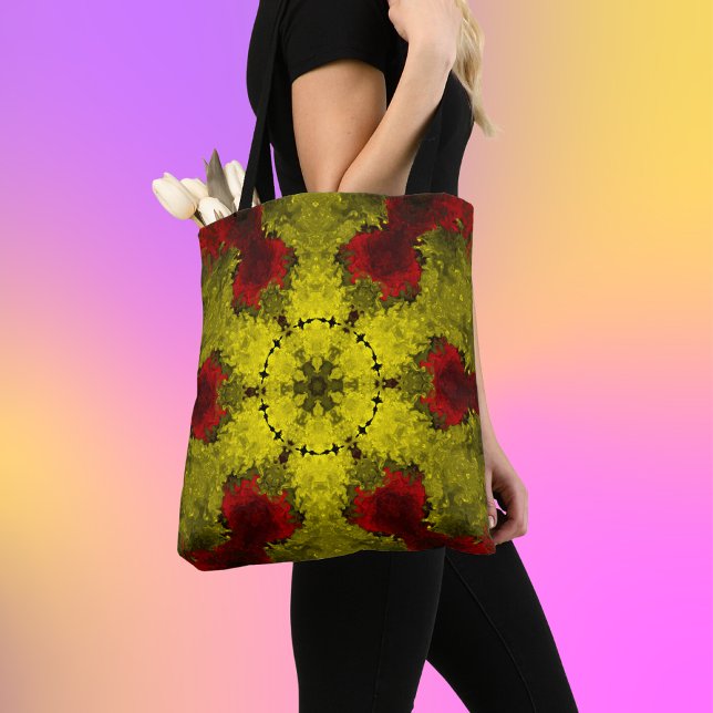 Bolsa Tote Caleidoscópio Psicodélico Flor Vermelho e Amarelo (Criador carregado)