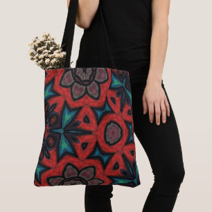 Bolsa Tote Caleidoscópio Vermelho e Azul Mandala Padrões Flor