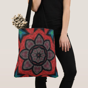 Bolsa Tote Caleidoscópio Vermelho e Negro - Flor Mandala