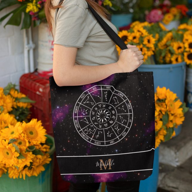 Bolsa Tote Calendário Zodiac | Símbolos astrologicos e monogr (Criador carregado)