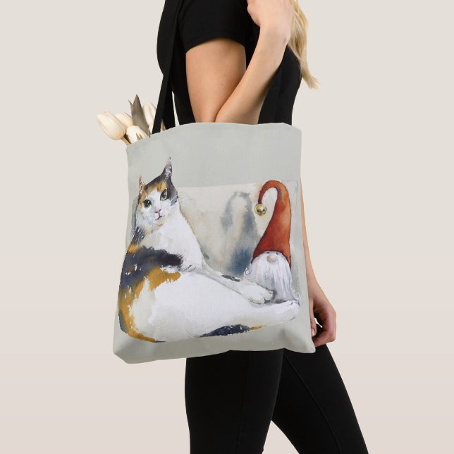 Bolsa Tote Calico Cat Gnomo & TortoisesInferno Watercolor (Close Up)