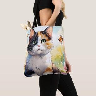 Bolsa Tote Calico Cat no Jardim Primavera com Borboletas