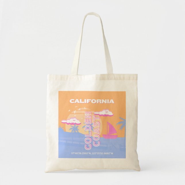 Bolsa Tote Califórnia, Praia, Viagem Art (Frente)