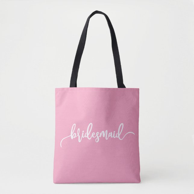 Bolsa Tote Caligrafia de Casamento de Bridesmaid Elegante | T (Frente)