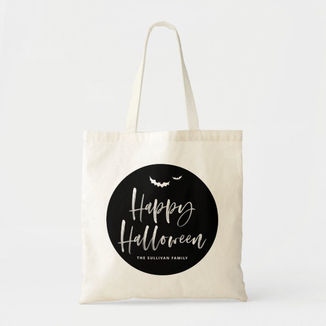 Bolsa Tote Caligrafia de Pincel Feliz e Negro (Frente)