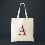 Bolsa Tote Caligrafia de Script de Nome do Monograma Personal<br><div class="desc">Saco elegante de na moda com seu nome personalizado e monograma em um design de caligrafia com letras de tendências em burgundy minimalista e preto, este design guiado pela tipografia faz um presente de excelente para colegas de trabalho, professores, treinadores, namoradas, esposas, esposas, filhas ou qualquer outro membro do trabalho...</div>