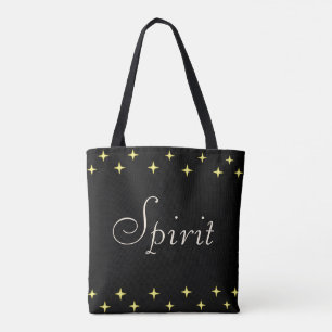 Bolsa Tote Caligrafia espiritual e estrelas em preto