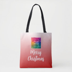 Bolsa Tote Caligrafia Feliz Natal Com Sua Foto / Logotipo