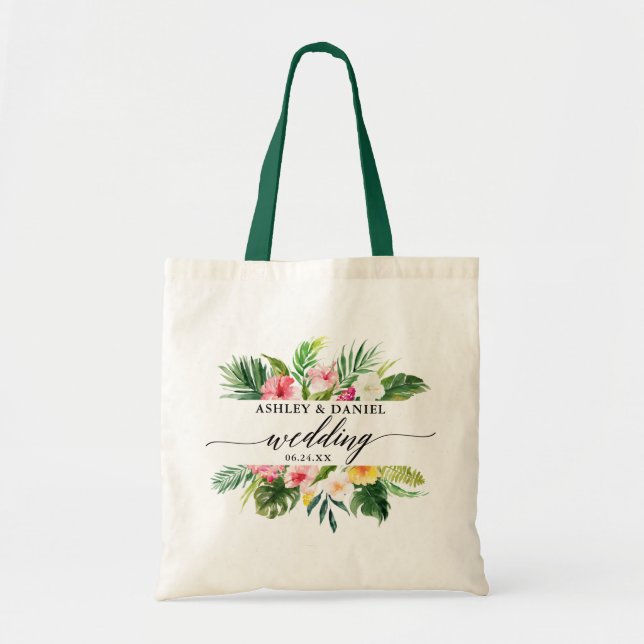 Bolsa Tote Caligrafia floral tropical do casamento das (Frente)