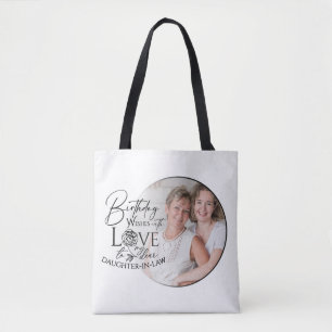 Bolsa Tote Caligrafia Mínima Foto Aniversário Nora