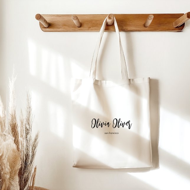 Bolsa Tote Caligrafia Minimalista Marfim Creme Chic Moderno (Criador carregado)