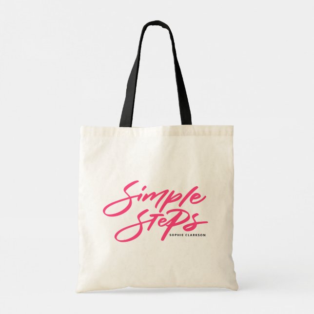 Bolsa Tote Caligrafia Moderna Citação Passos Simples Rosa Que (Verso)