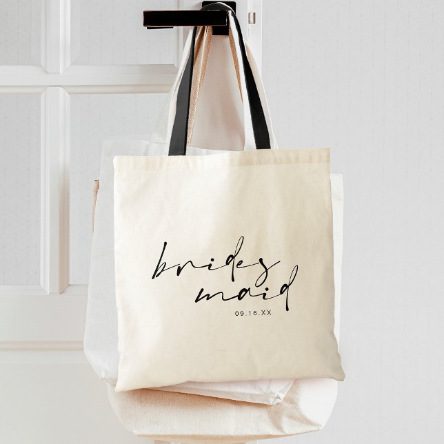 Bolsa Tote Caligrafia Moderna e Chic de Dama de Honra (Chic Modern Calligraphy Bridesmaid Tote Bag)