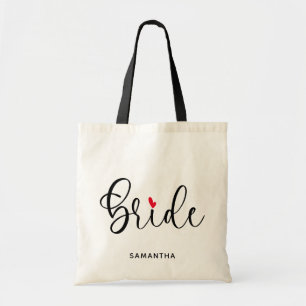 Bolsa Tote Caligrafia Moderna Preta Coração Vermelho Noiva