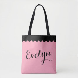 Bolsa Tote Caligrafia rosa escalada do nome de script Elegant