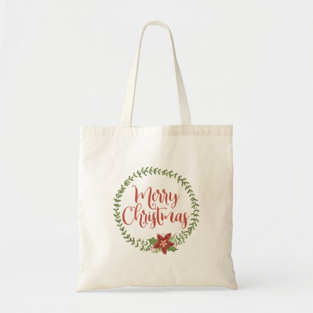 Bolsa Tote Caligrafia Texto e Feriado de Férias de Natal (Frente)
