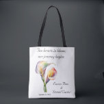 Bolsa Tote Calla Aquarela Elegante Lírios Românticos<br><div class="desc">Esta elegante placa RSVP apresenta lírios de aquarela e tipografia clássica em um layout romântico mínimo. Perfeito para casamentos em 2025, este design eterno anuncia seu dia especial com calor e estilo. Ideal para casamentos de jardim, eventos formais ou temas florais. Personalize com seus nomes e data para uma impressão...</div>