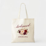 Bolsa Tote Calliografia Floral Burgundy Bridesmaid Name<br><div class="desc">Caligrafia Elegante Moderna,  Watercolor Burgundy Floral Bridesmaid Nome Tote Bag</div>