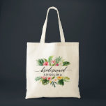 Bolsa Tote Calliografia Floral Tropical Bridesmaid<br><div class="desc">Caligrafia Caligrafia Caligrafia Branca Tote Bag</div>