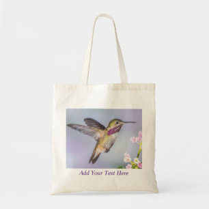 Bolsa Tote Calliope Hummingbird voando em roxo e rosa