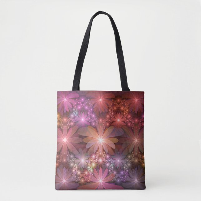 Bolsa Tote Cama De Flores Arte Fractal Abstrato brilhante Col (Frente)
