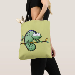 Bolsa Tote Camaleão Desenho Animado Engraçado Verde Fofo
