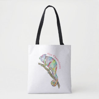 Bolsa Tote Camaleão engraçado de aquarela