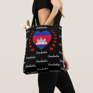 Bolsa Tote Camboja Flag, Heart Cambodian fashion/sport